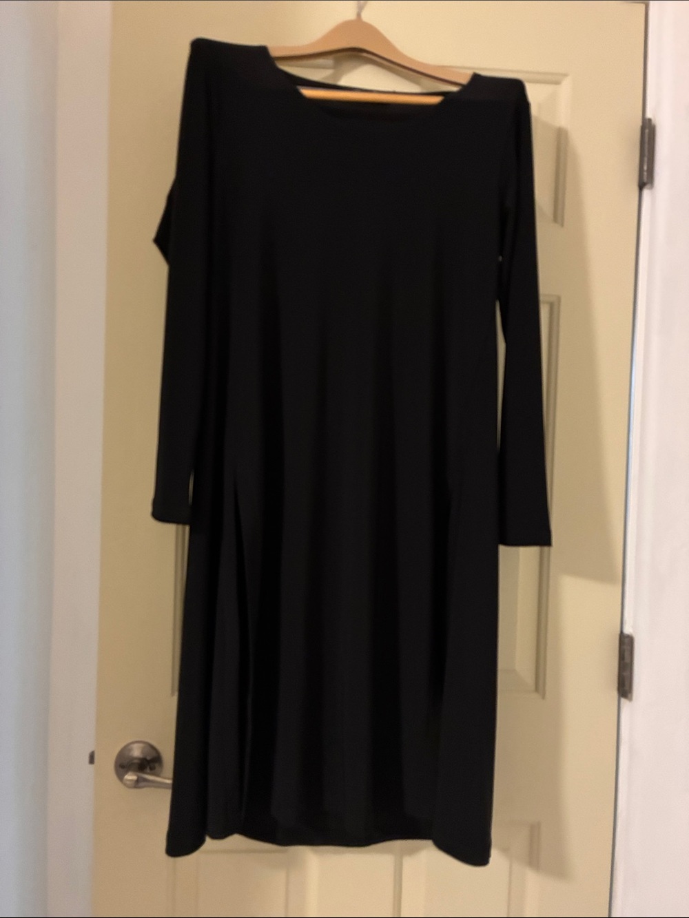 Simpli Long Sleeve Black tunic dress thigh high side slits, size 6
